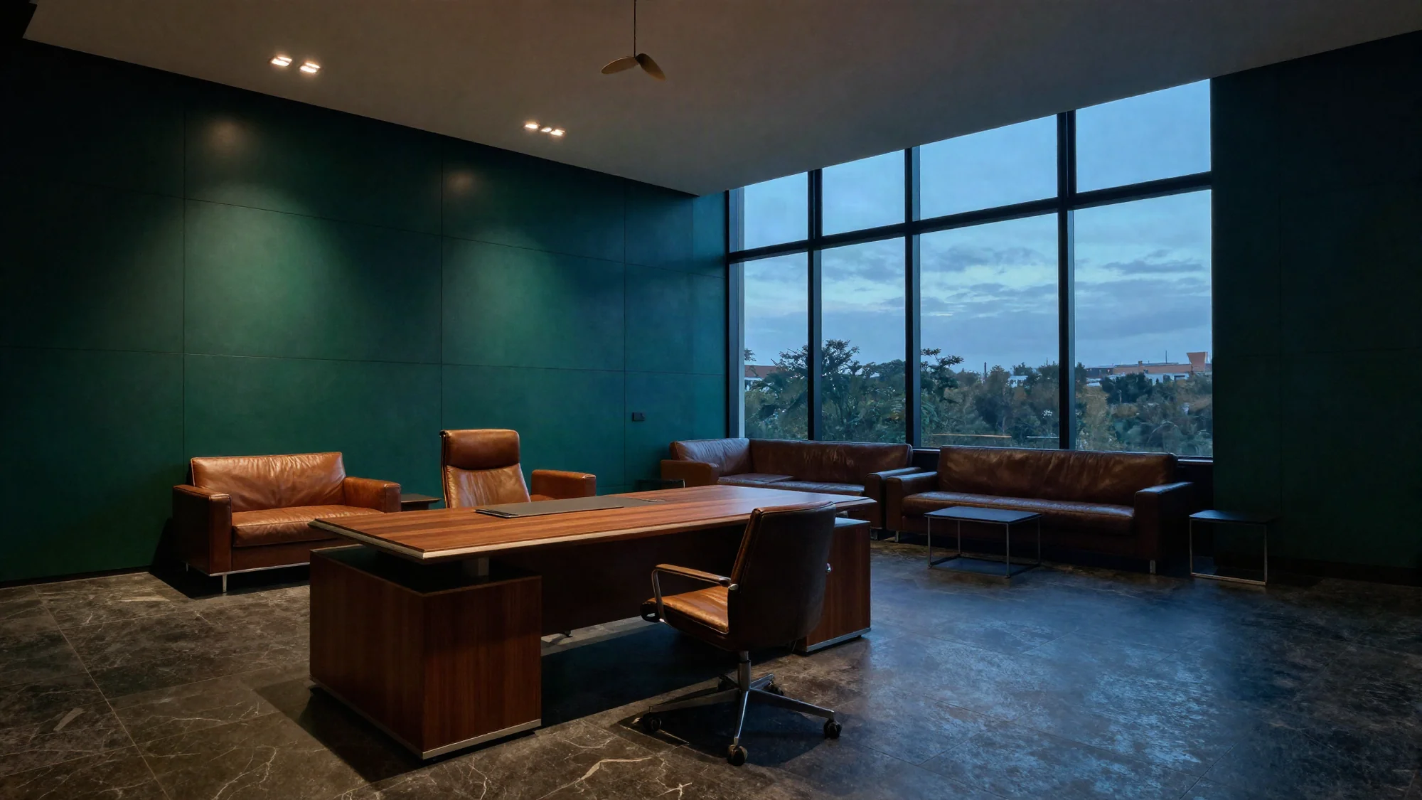 Executive floor furnished by Halden Brothers at dusk